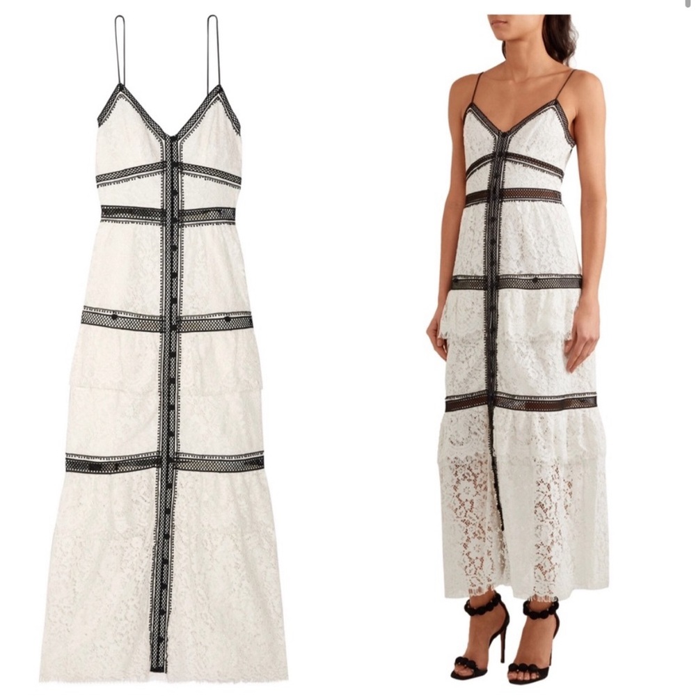 Self Portrait tiered guipure lace trim white black dress NWT UK 14 US10 - Picture 4 of 12